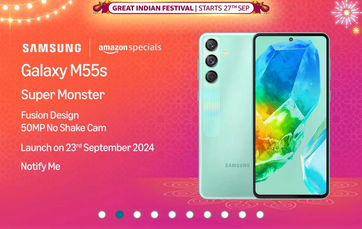 海報顯示三星 9 月 23 日在印度推出 Galaxy M55s 手機，不懼反壟斷仍亞馬遜獨家銷售
